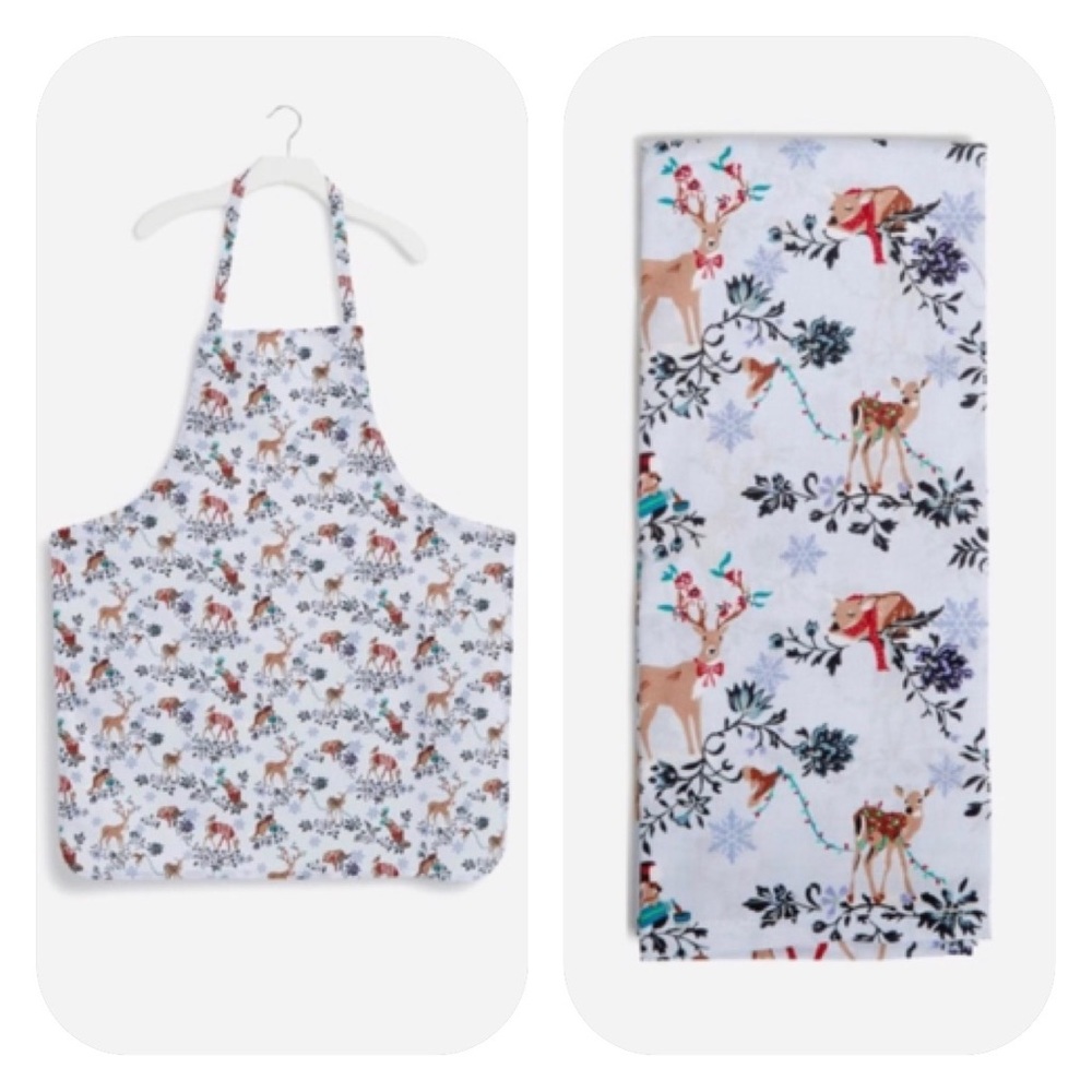 Vera Bradley Apron & Kitchen Towel Bundle Merry Mischief Snow Day Deer Christmas